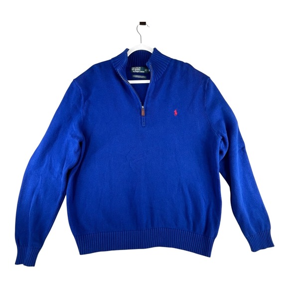 Vtg Polo Ralph Lauren Mens X-Large Blue 1/4 Zip Pullover Sweater Long Sleeve - Picture 1 of 8